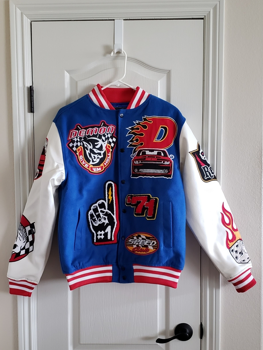 Dodge X Reason Demon SRT Rebel Varsity Jacket Blue NEW Men’s Size Small NWOT